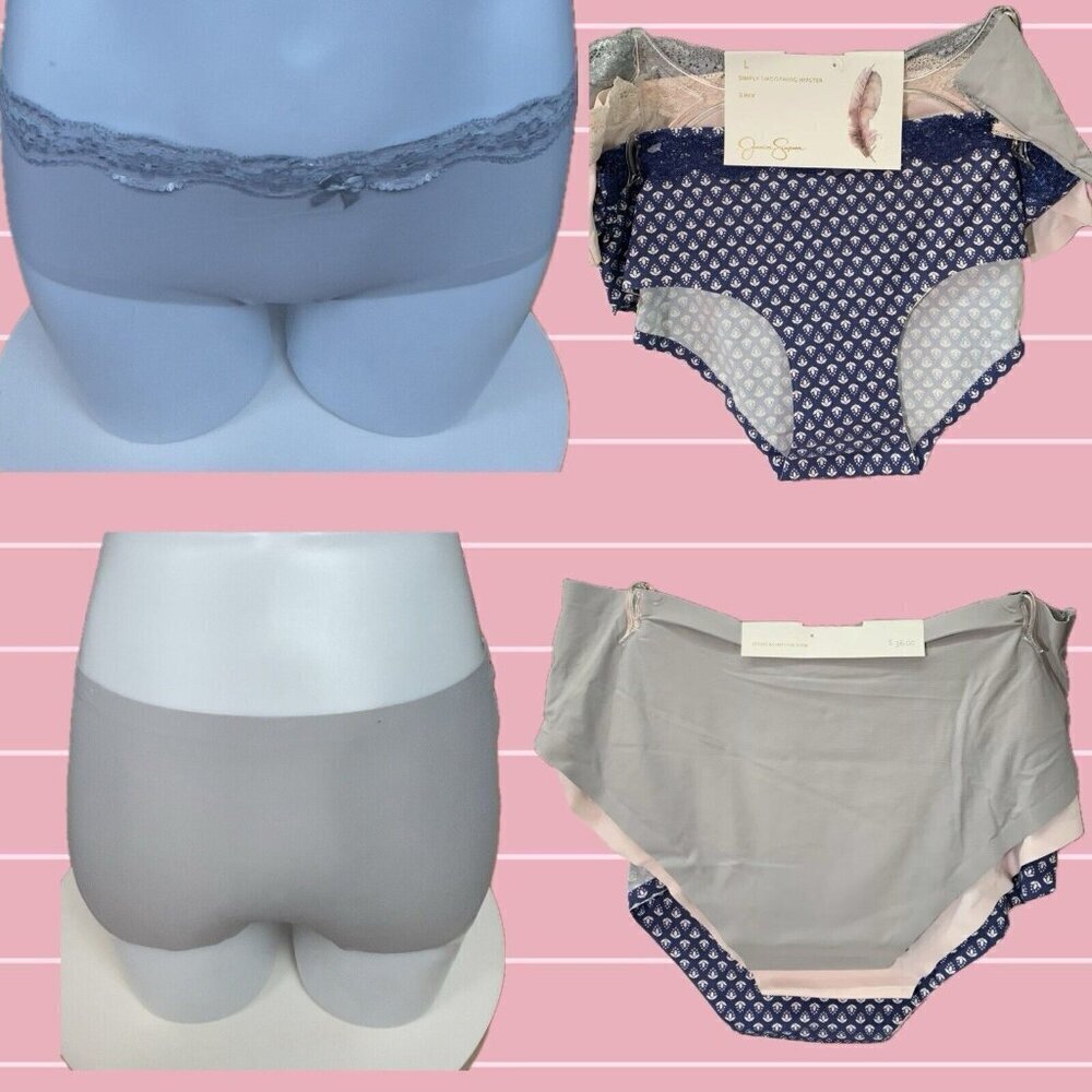 Jessica Simpson L Navy-Pink-Gray Lace Stretch Waistband Hipster Panties -3-Pk - Picture 1 of 7